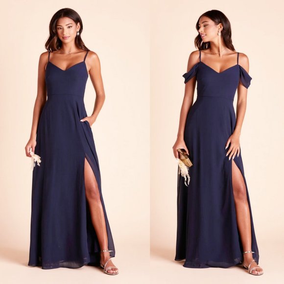 Birdy Grey Devin Convertible Chiffon Maxi Dress w/Detachable Sleeves Navy Blue - Picture 1 of 4